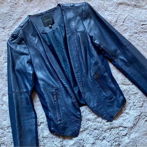 Navy Blue Faux Leather blazer style jacket by Dynamite